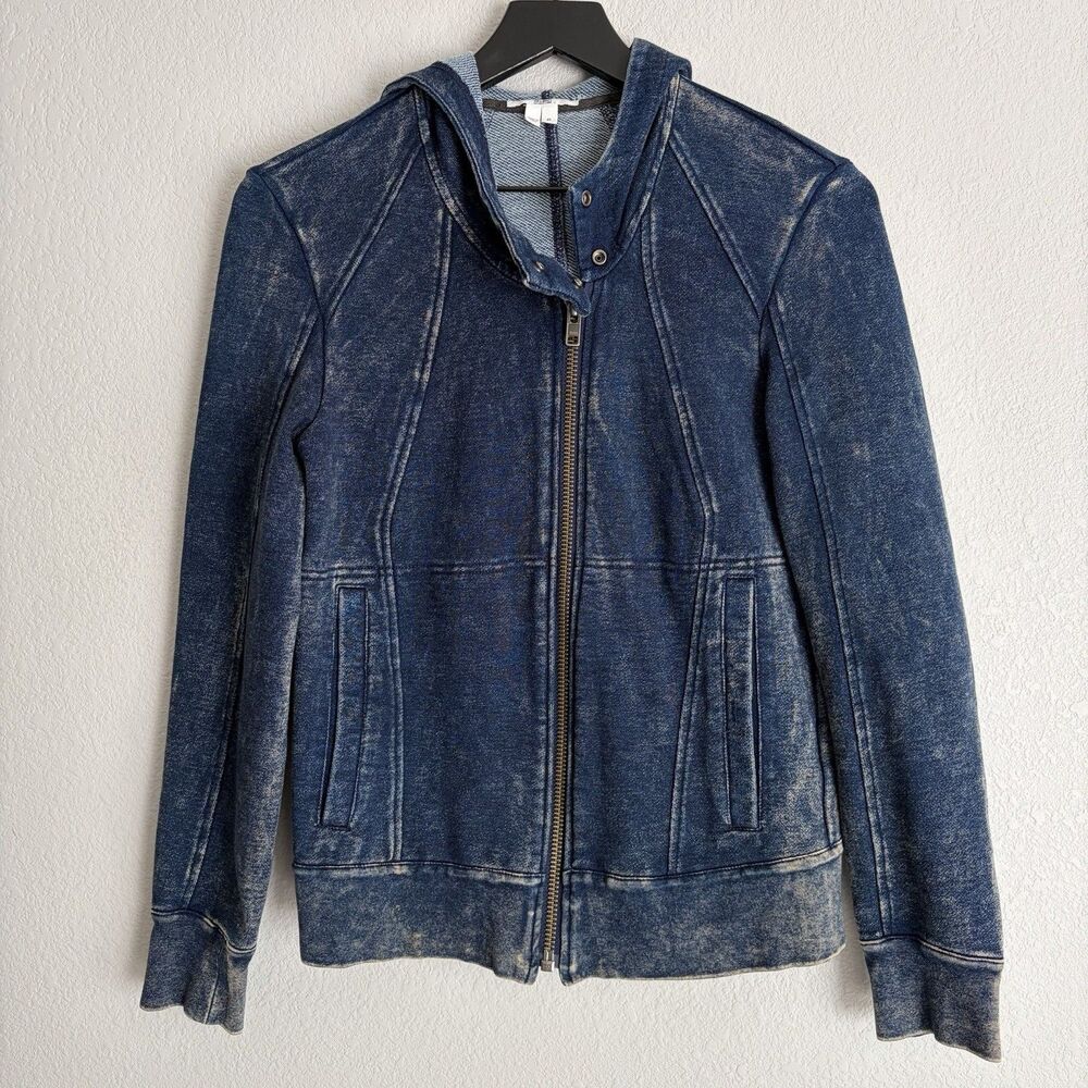 Helmut Lang Archive Washed Asymmetrical Zip Hoodie Size P Blue